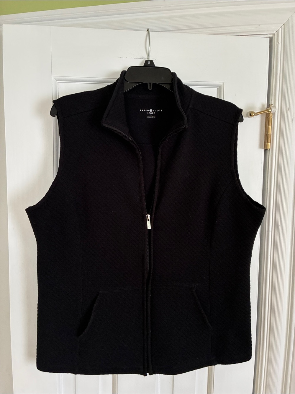 Karen Scott Black Quilted Sleeveless Zip Vest Size L